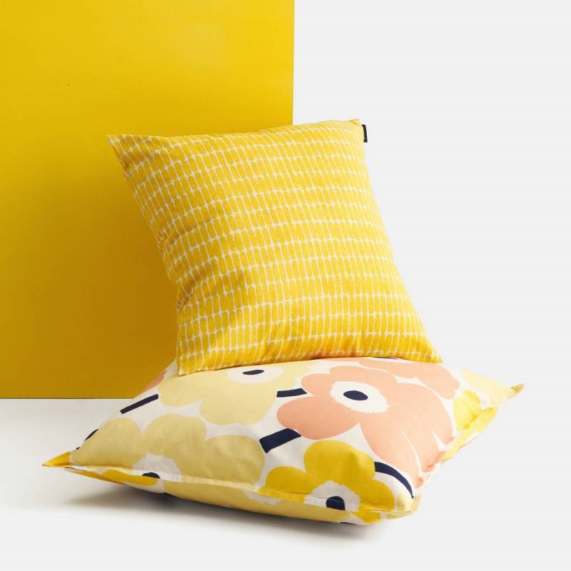 Pieni Unikko Cushion Cover 50cm in yellow, peach, butter