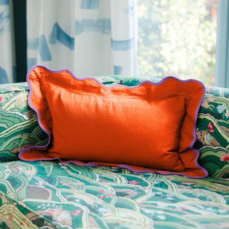 Darcy Linen Cushion 50x30cm in orange, lilac
