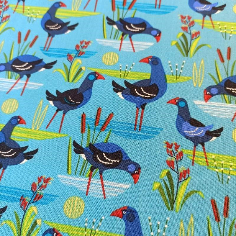 Early Birds Pukeko Fabric in turquoise