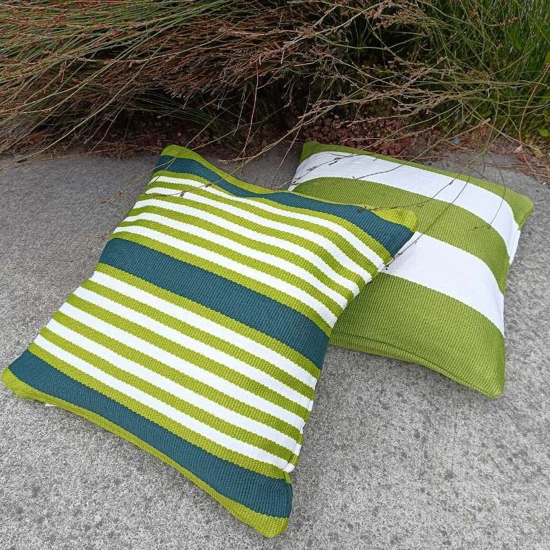 Sprout Deck Stripe Outdoor Cushion Cover 50cm in green, white