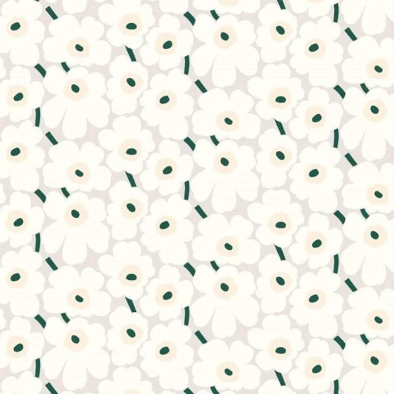 Pieni Unikko 2 Cotton Fabric in beige, natural white, dark green - Bolt of Cloth - Marimekko