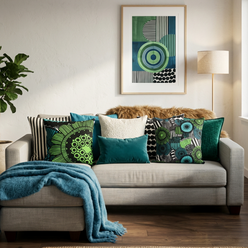 Pieni Siirtolapuutarha Cushion Cover 50cm in white, green