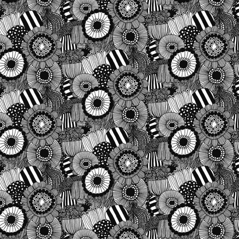 Pieni Siirtolapuutarha Fabric in black, white