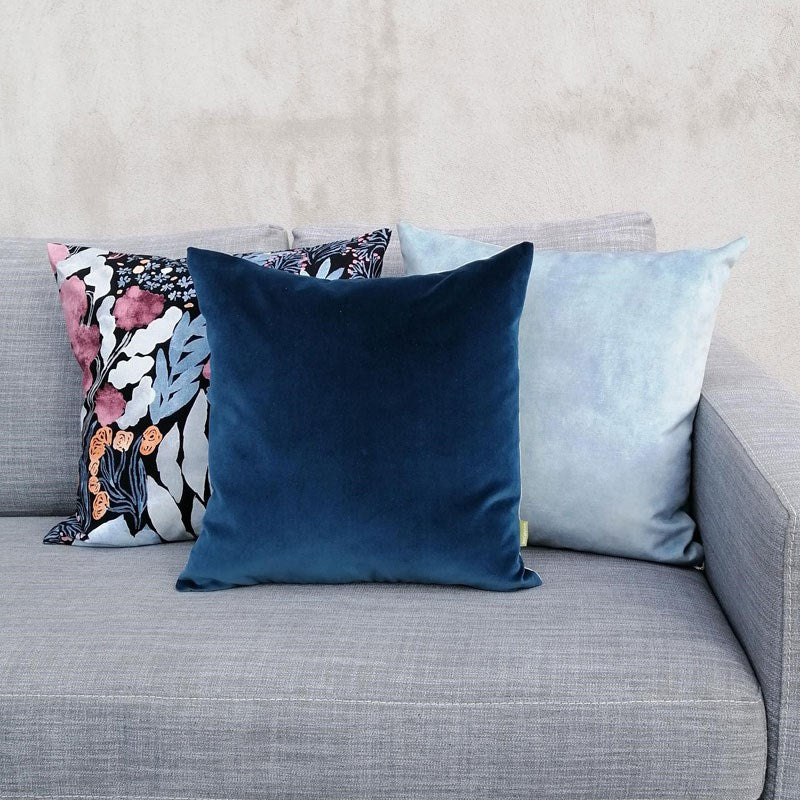 Velvet Cushion Cover 45cm with Linen back in deep blue