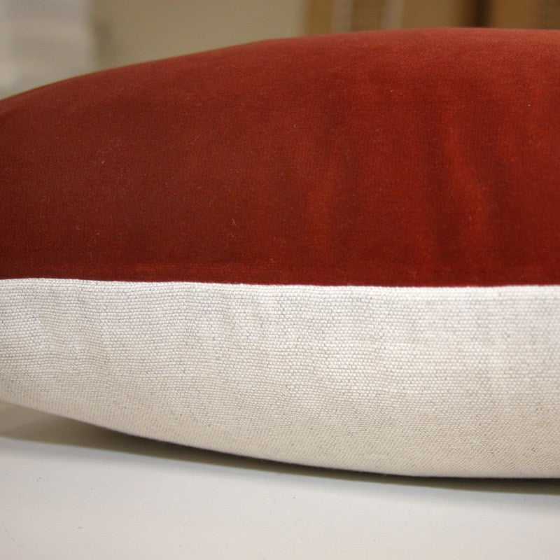 Velvet Cushion Cover 45cm with Linen back in rust