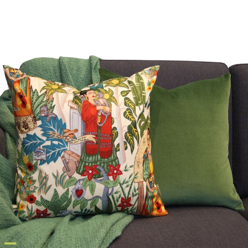 Velvet Cushion Cover 45cm with Linen back in forest green