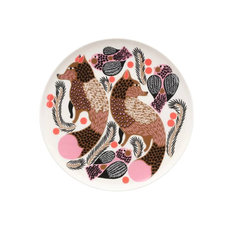 Oiva Ketunmarja Plate 20cm in white, bronze, pink, petrol