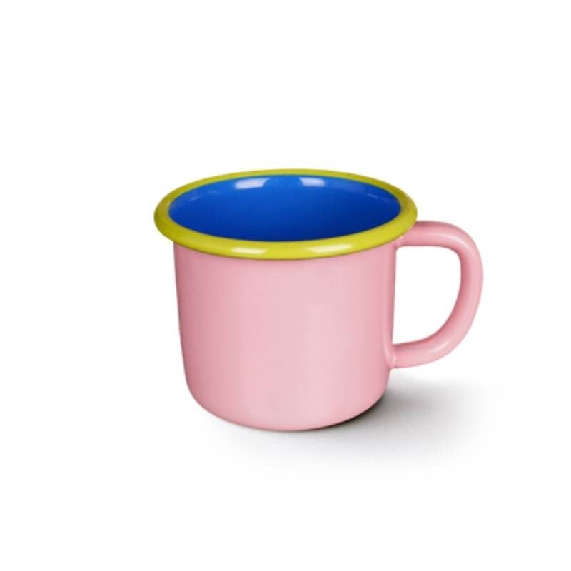 Colorama Enamel Mug 300ml in soft pink, electric blue, chartreuse