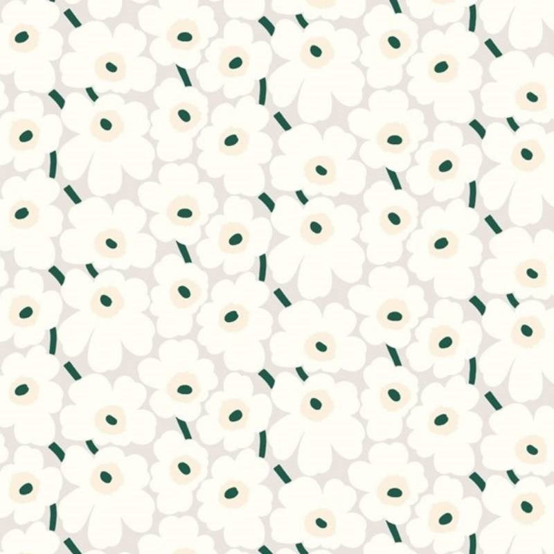 Pieni Unikko 2 Cotton Fabric in beige, natural white, dark green