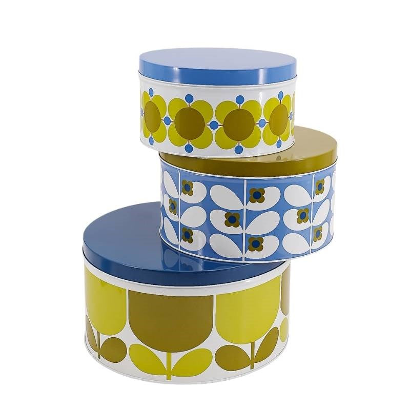 Nesting Cake Tins in sunflower, sky - set of 3