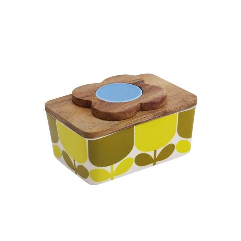 Block Flower Butter Dish in ochre