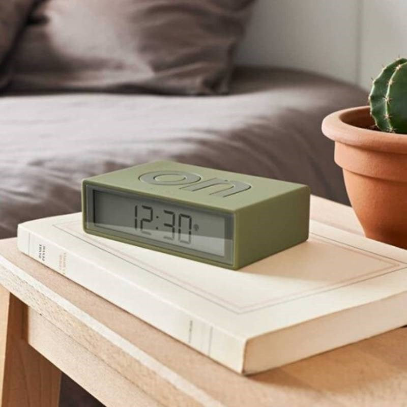 Lexon Flip+ Alarm Clock in khaki