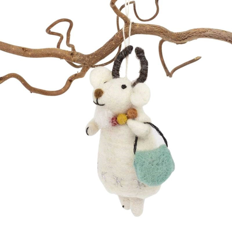 Goat with Bag Felted Ornament