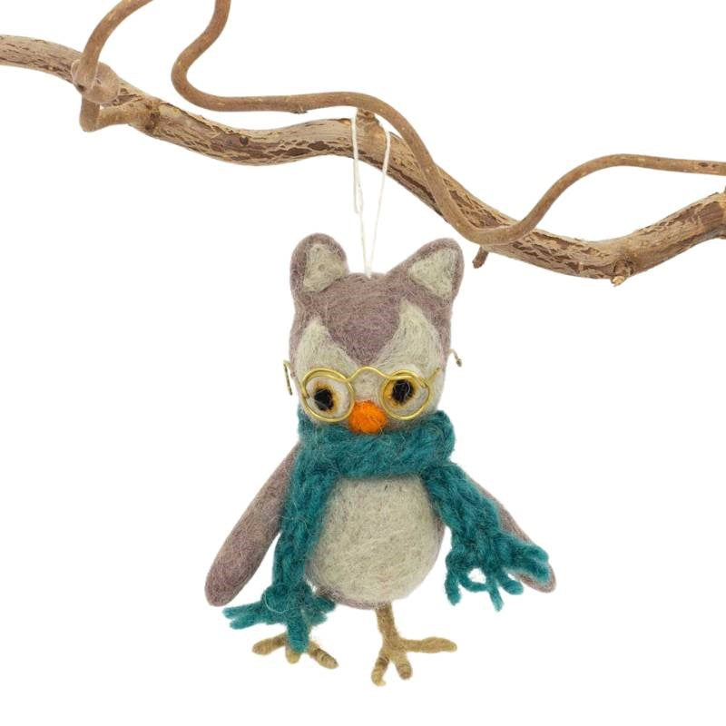 Owl in Glasses Felted Ornament