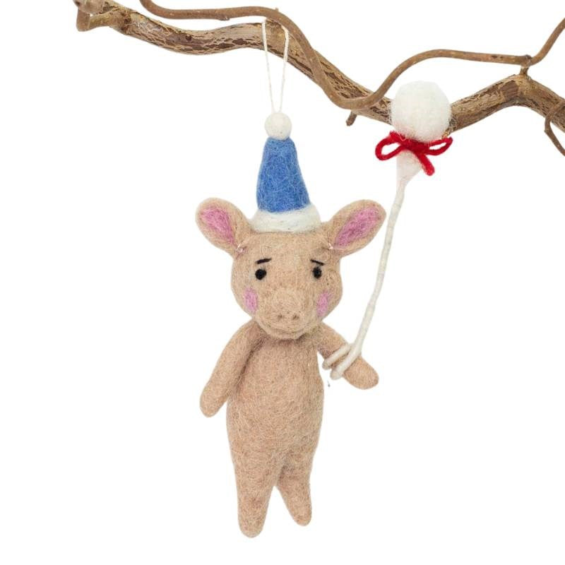 Pig with Balloon Felted Ornament