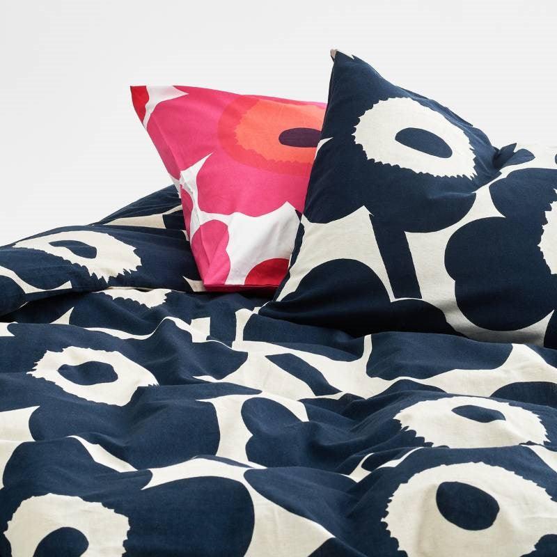 Unikko Cotton Linen Duvet Cover 135x200cm in cotton, dark blue