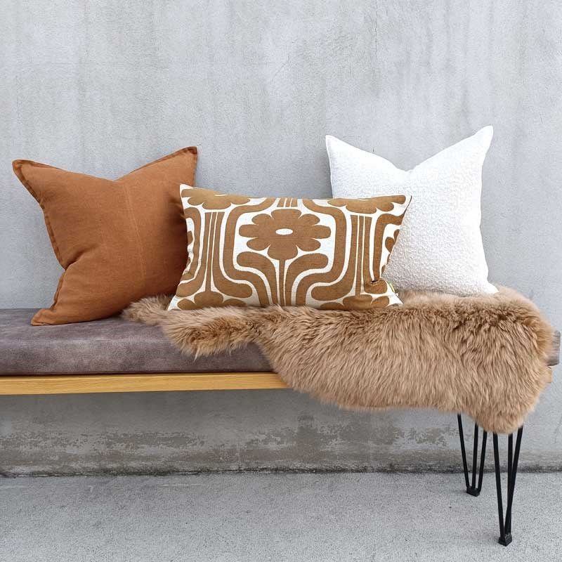 Climbing Daisy Velvet Cushion Cover 60x40cm in tan