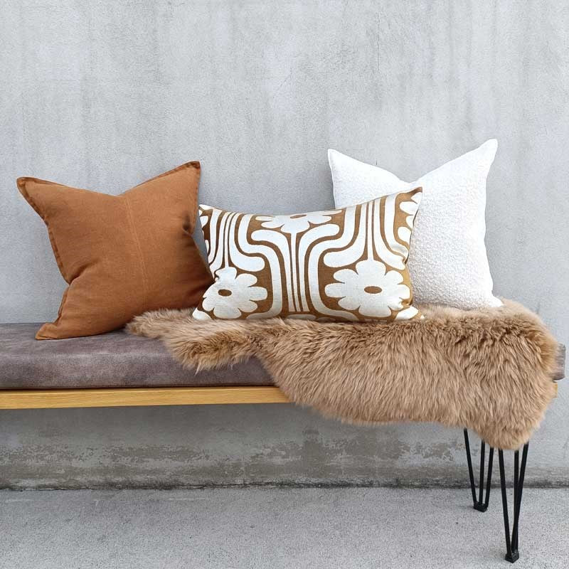 Climbing Daisy Velvet Cushion Cover 60x40cm in tan