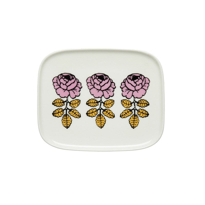 Vihkiruusu Plate 15x12cm in in white, pink, ochre