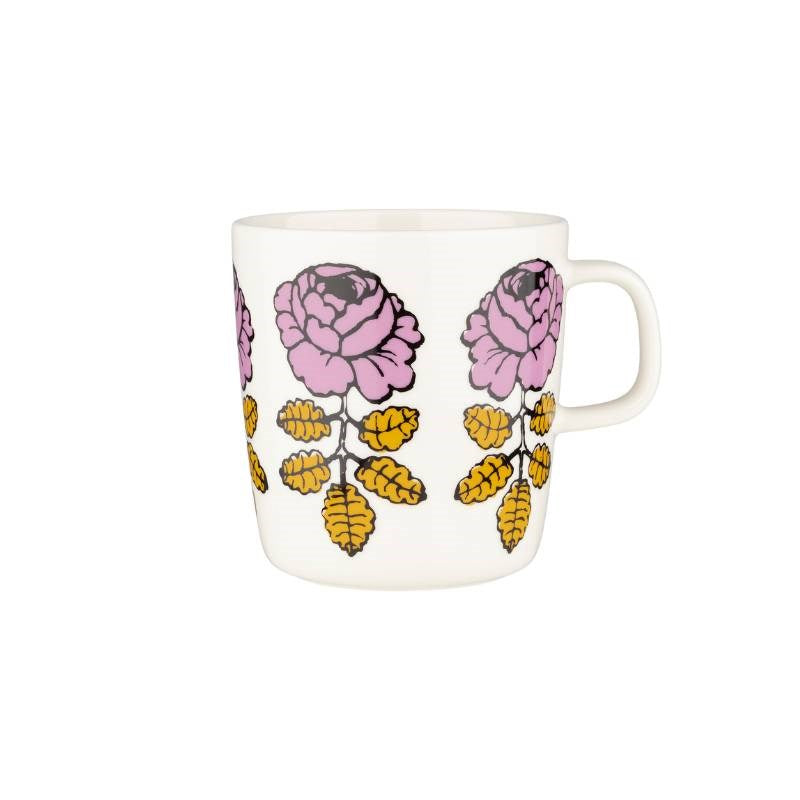 Vihkiruusu Mug 400ml in white, pink, ochre