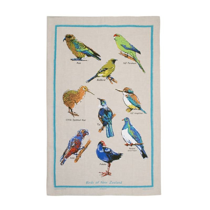 Birds of NZ Natural Flax Tea Towel