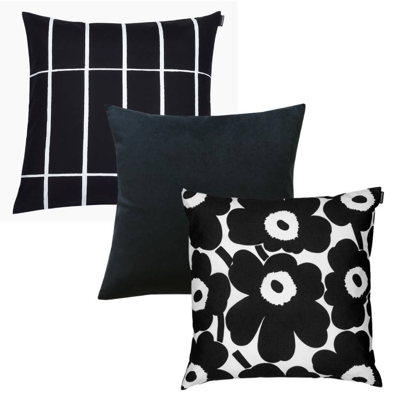 Pieni Unikko 3 Cushion Bundle in white, black