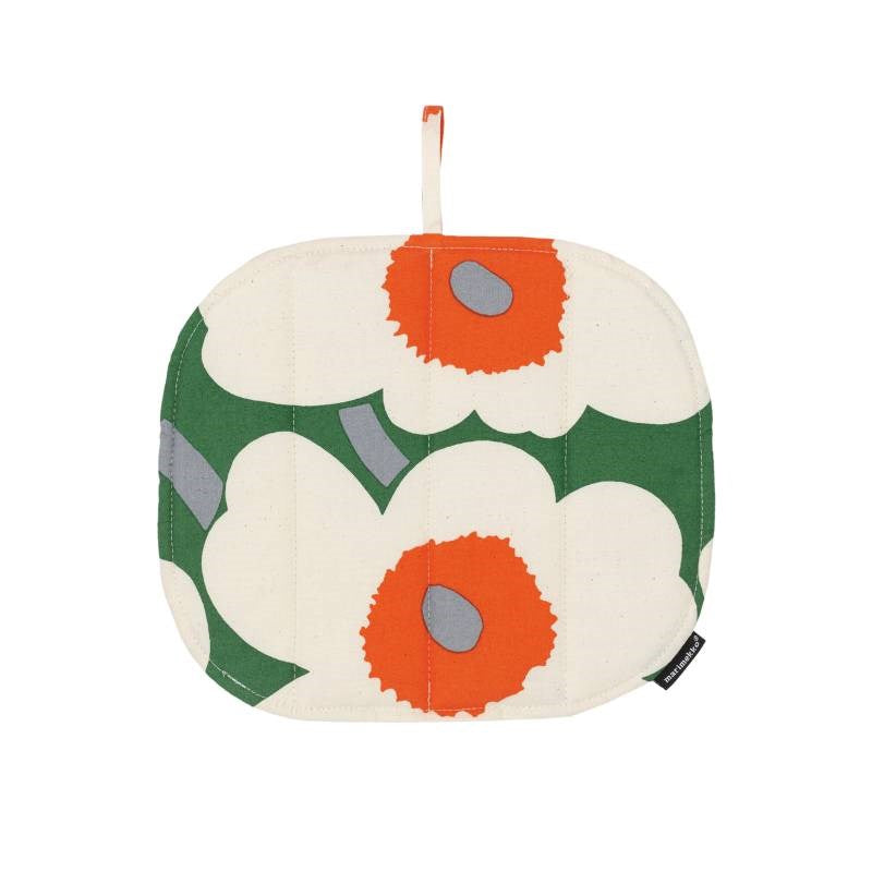 Pieni Unikko Pot Holder in green, cotton, orange