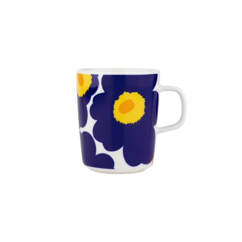 Unikko 60th Anniversary Mug 250ml in white, dark blue, yellow