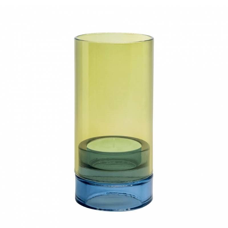 Glass Lantern in lime, blue