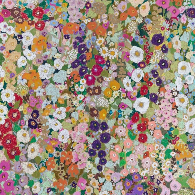 Hollyhocks Cotton Linen Fabric in spring