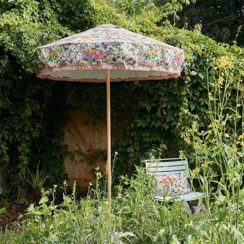 Hollyhocks Outdoor Fabric in spring