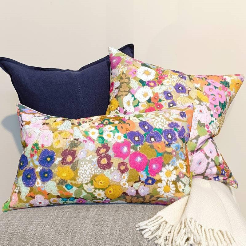 Hollyhocks Cushion Cover 30x50cm in spring