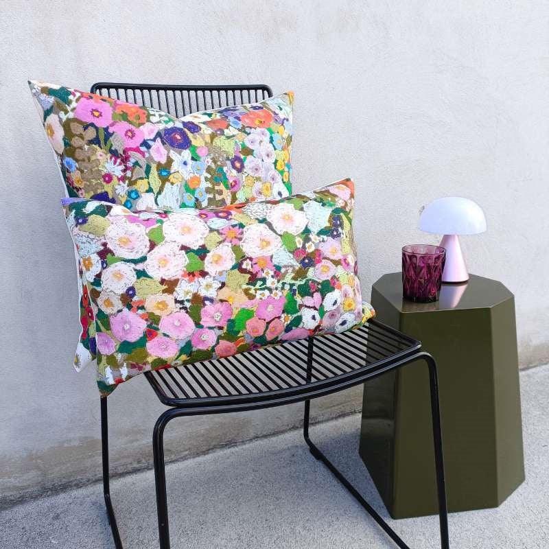 Hollyhocks Outdoor Cushion Cover 30x50cm in spring