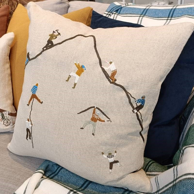 Mountain Climbers Embroidered Cushion Cover 48cm