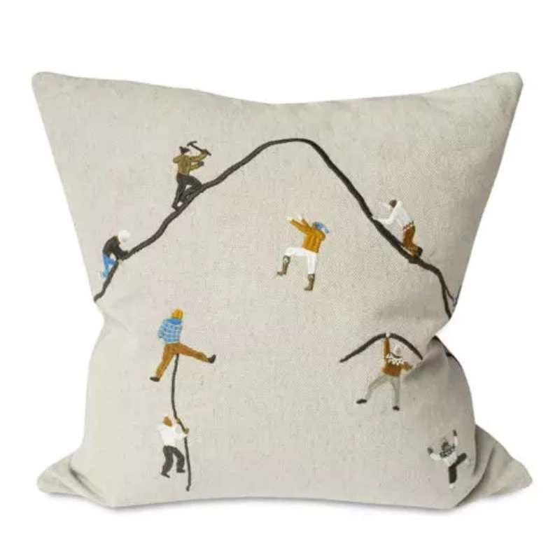 Mountain Climbers Embroidered Cushion Cover 48cm