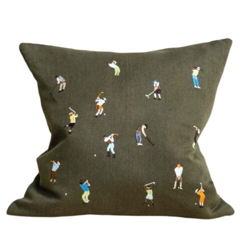 Golfers Embroidered Cushion Cover 48cm