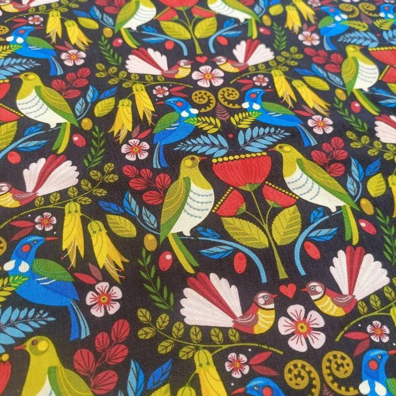 Folk Tails Birds Fabric