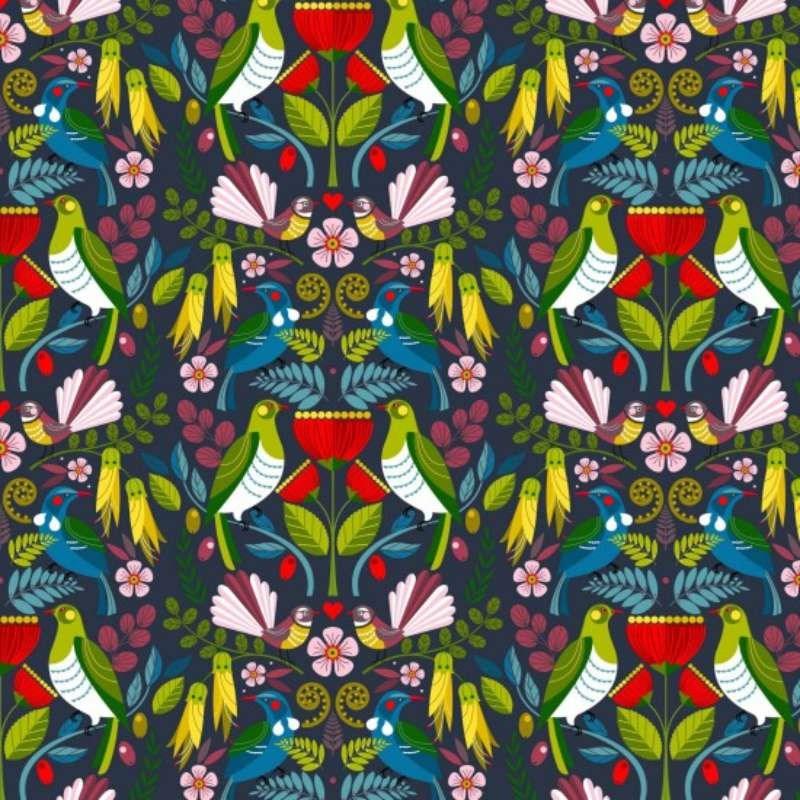 Folk Tails Birds Fabric