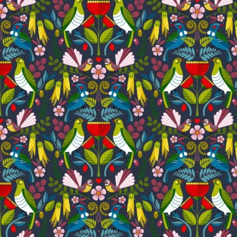 Folk Tails Birds Fabric - Bolt of Cloth