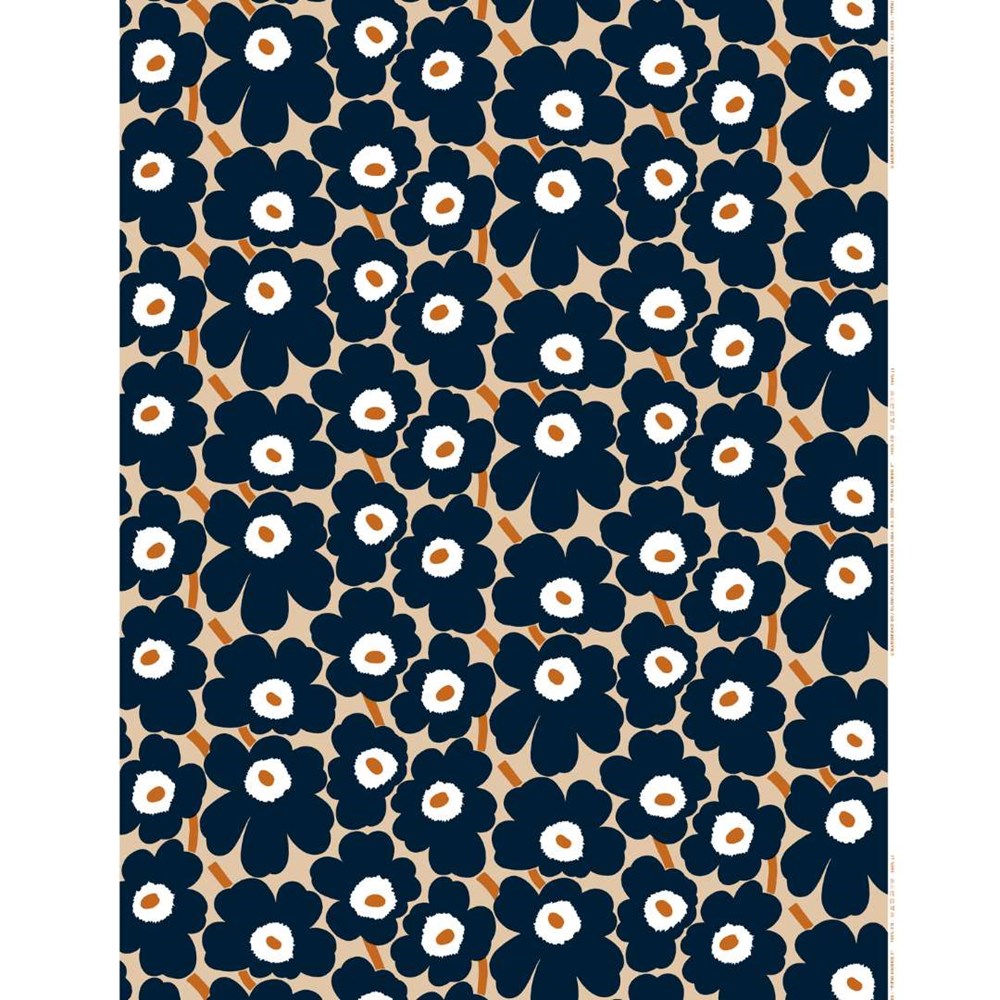 Pieni Unikko Cotton Fabric in light brown, navy, tile