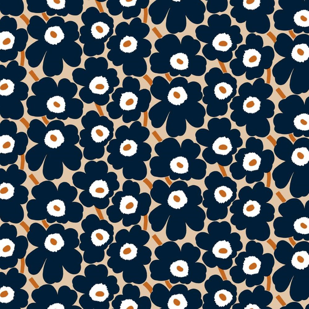 Pieni Unikko Cotton Fabric in light brown, navy, tile