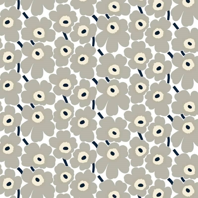 Pieni Unikko Cotton Fabric in white, grey, sand, dark blue