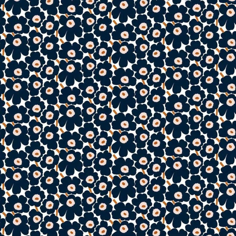 Mini Unikko Cotton Fabric in white, navy, powder, tile