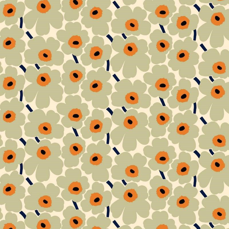 Pieni Unikko Cotton Fabric in cotton, salvia, warm orange