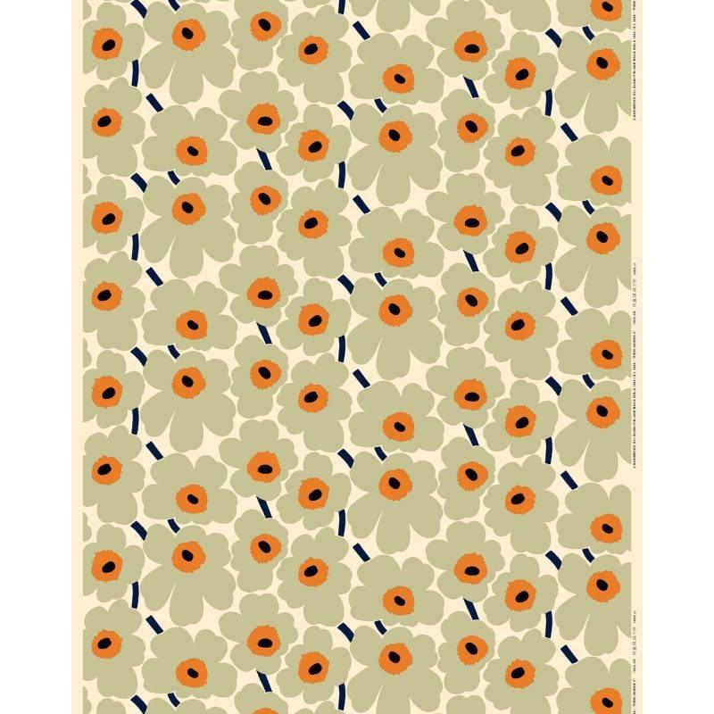 Pieni Unikko Cotton Fabric in cotton, salvia, warm orange