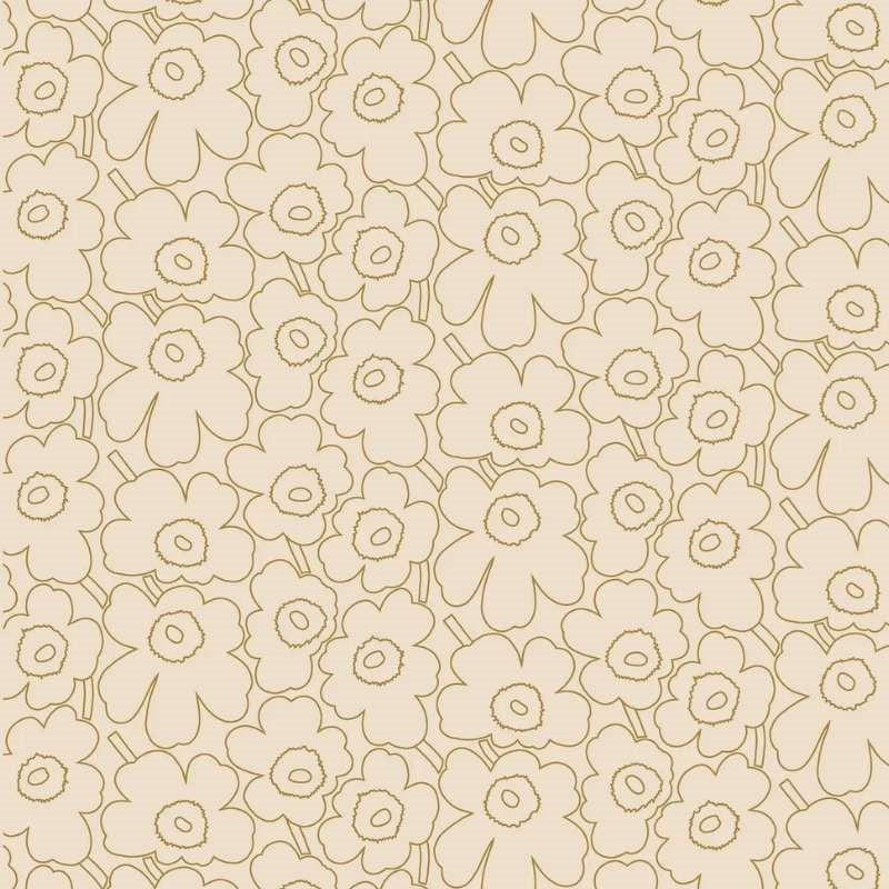 Pieni Piirto Unikko Cotton Linen Fabric in linen, gold