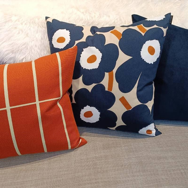 Pieni Unikko Cushion Cover 50cm in light brown, navy, tile