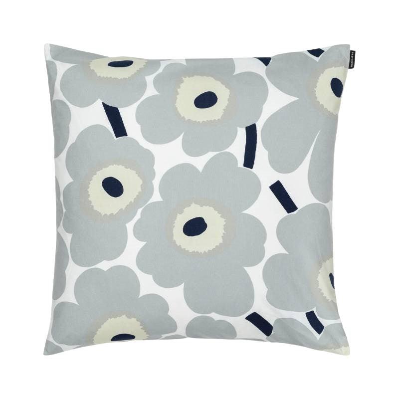 Pieni Unikko Cushion Cover 50cm in cotton, grey, sand, dark blue