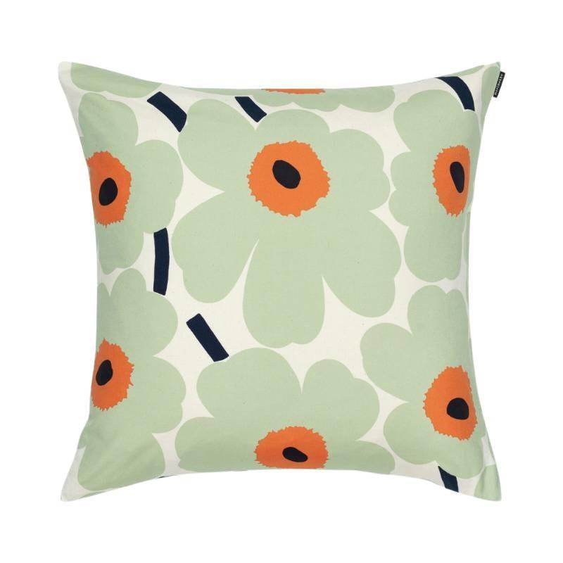 Pieni Unikko Cushion Cover 50cm in cotton, sage, warm orange