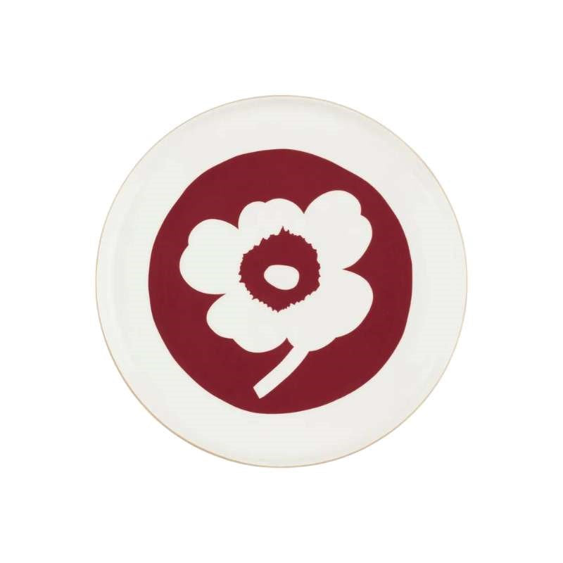 Oiva Unikko Plate 25cm in white, dark cherry, brown